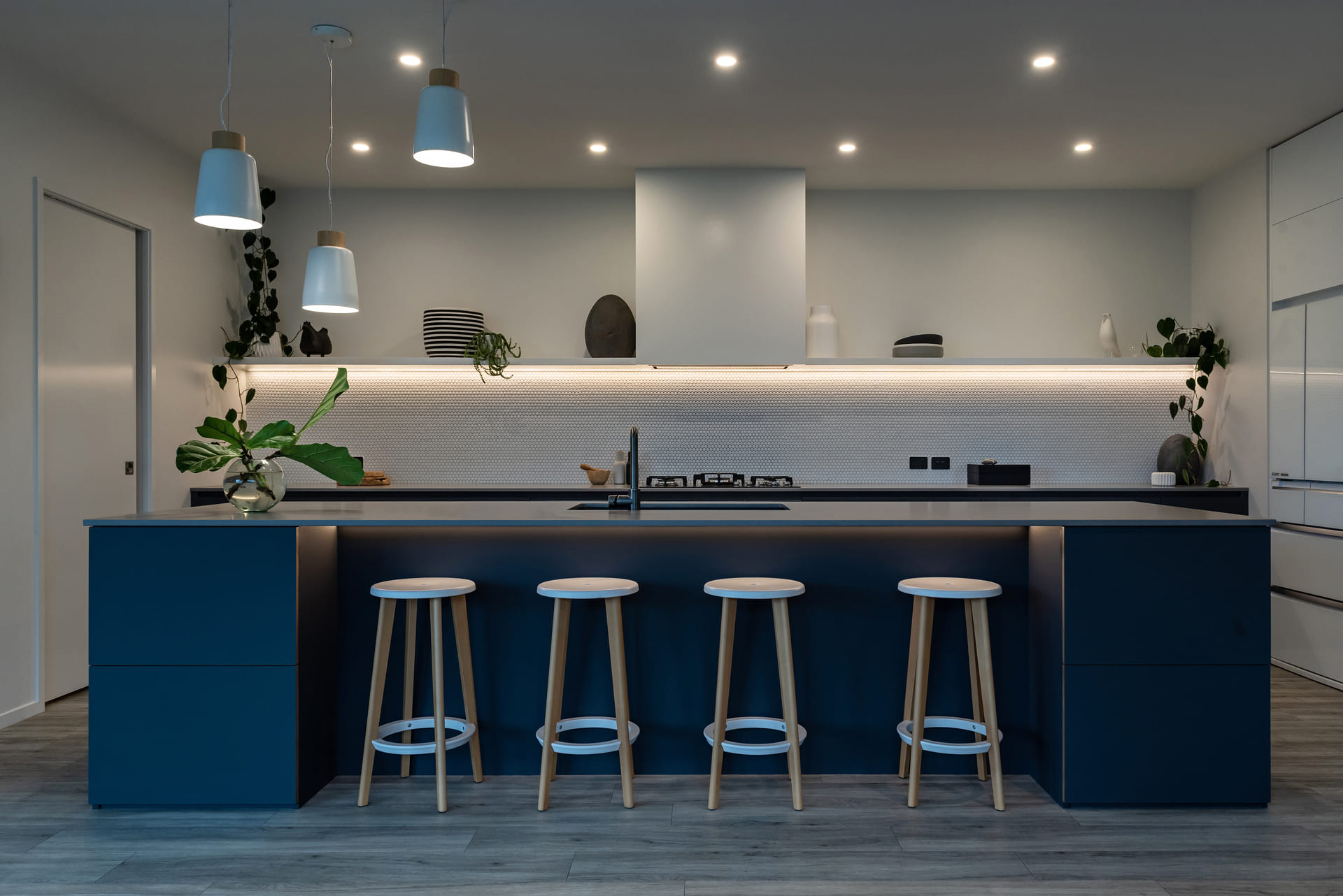 Image of Workshop kitchen in blue and white